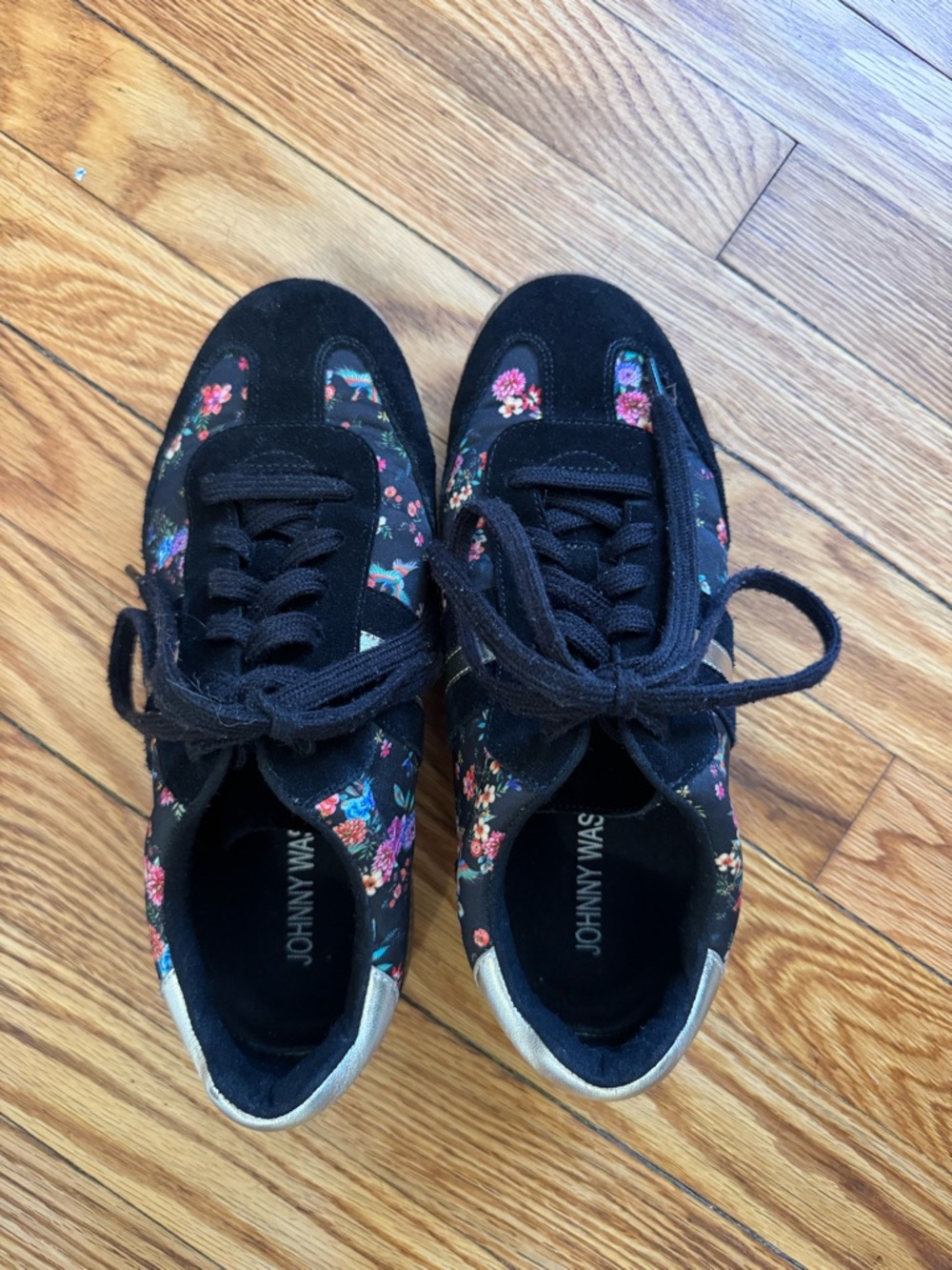 Johnny Was Black Floral Lace-Up Sneakers